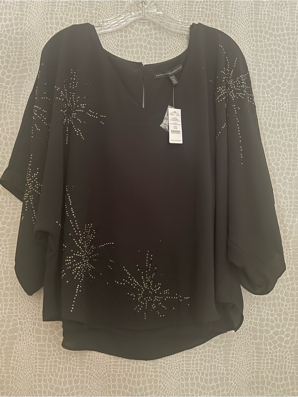 White House Black Market Black Studded Dolman Sleeve Blouse
